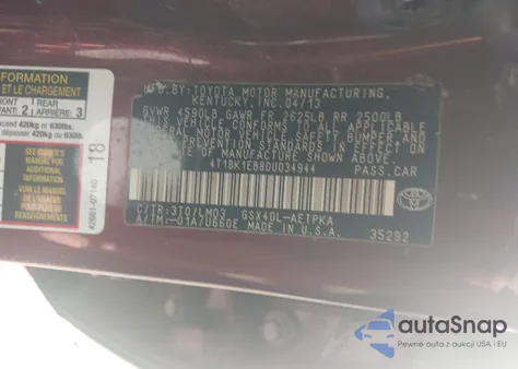 2013 Toyota Avalon Limited from USA, damaged, VIN 4T1BK1EB8DU034944